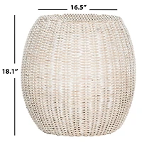 Round White Rattan Barrel Accent Table