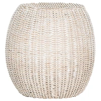 Round White Rattan Barrel Accent Table