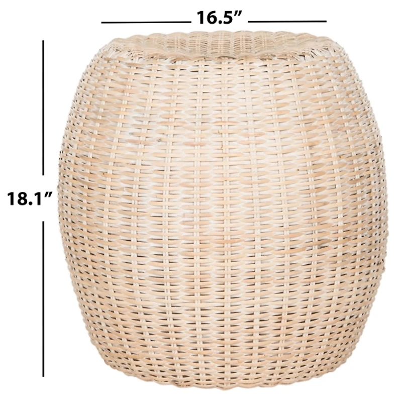 Round Ivory Rattan Barrel Accent Table