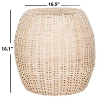 Round Ivory Rattan Barrel Accent Table