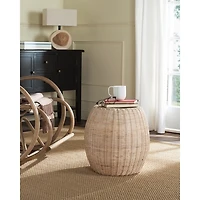 Round Ivory Rattan Barrel Accent Table
