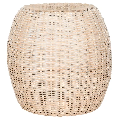 Round Ivory Rattan Barrel Accent Table