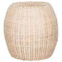 Round Ivory Rattan Barrel Accent Table