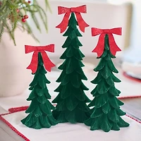 Green Velvet Tree Figurine with Bow, 9.5 in.