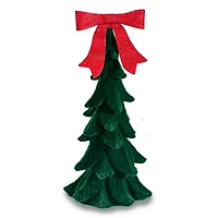Green Velvet Tree Figurine with Bow, 9.5 in.