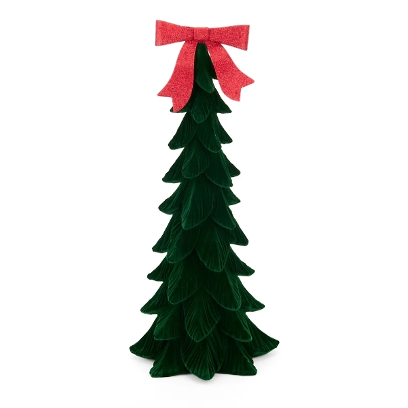 Green Velvet Tree Figurine with Bow