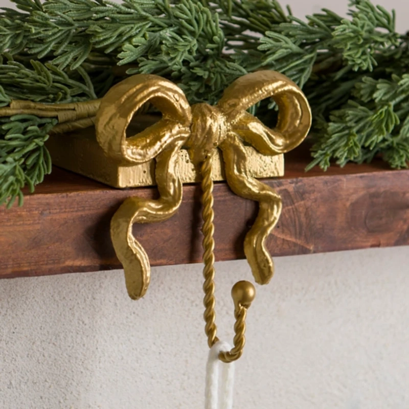 Gold Bow Christmas Stocking Holder