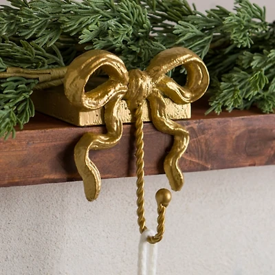 Gold Bow Christmas Stocking Holder