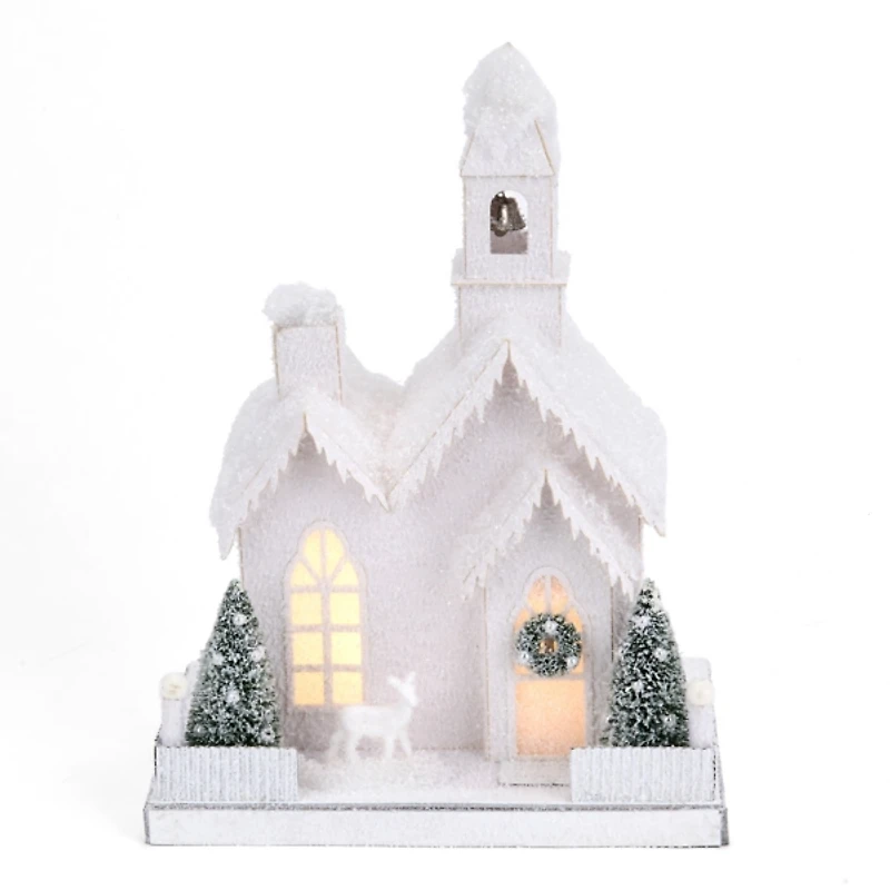 LED Flocked Church Christmas Decoration