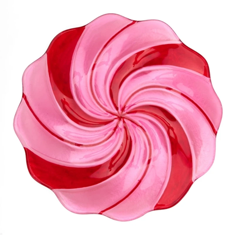 Fused Glass Pink Peppermint Salad Plate