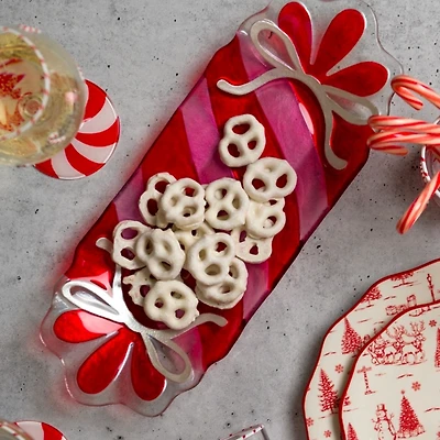 Fused Glass Pink Peppermint Serving Platter