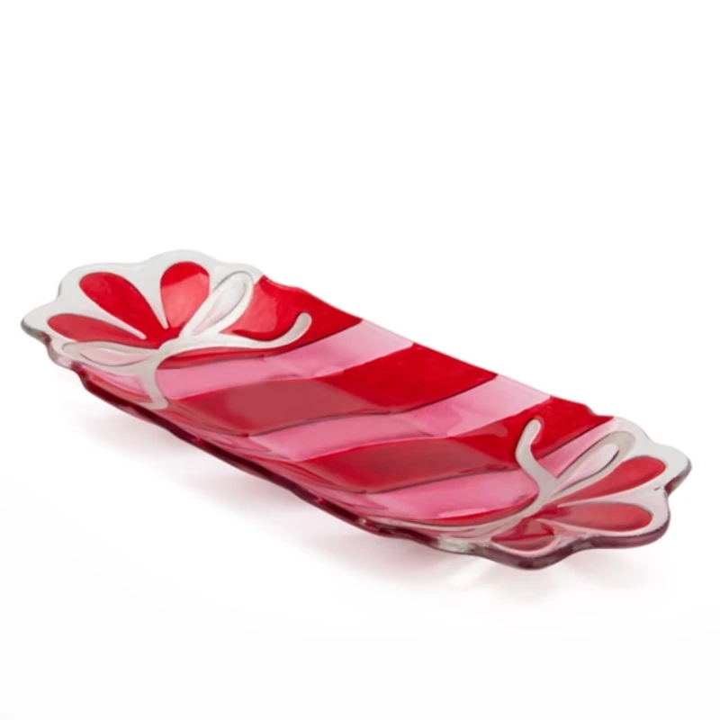 Fused Glass Pink Peppermint Serving Platter