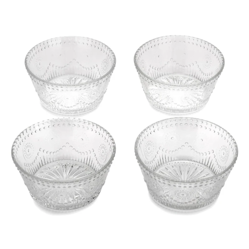 Debossed Glass Dip Bowls, Set of 4