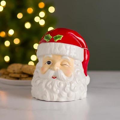 Holly Santa Christmas Cookie Jar
