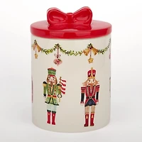 Holly Nutcracker Bow Lid Canister