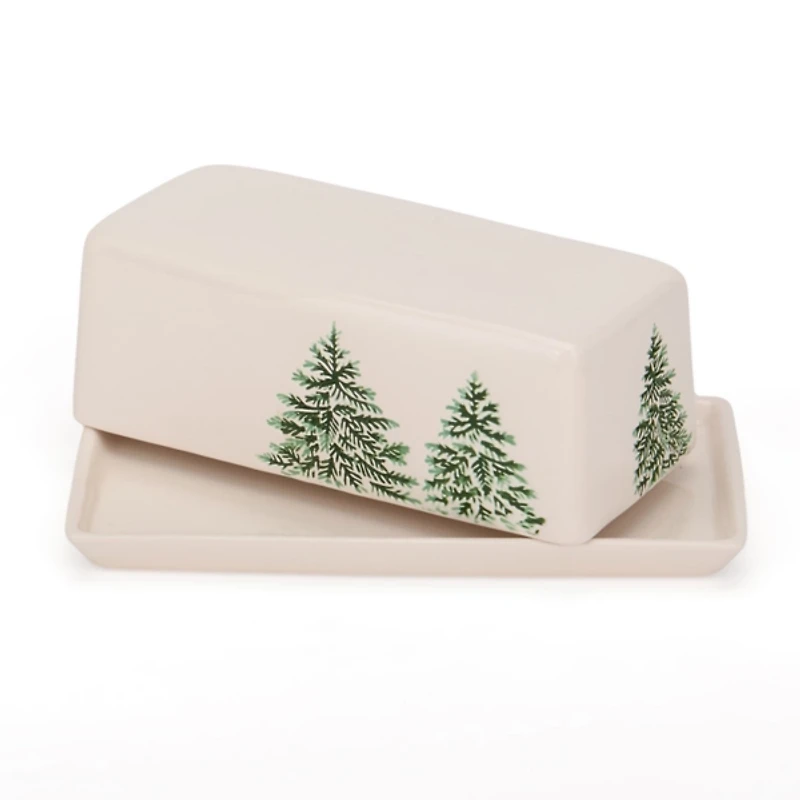 Evergreen Trees Embossed Butter Dish