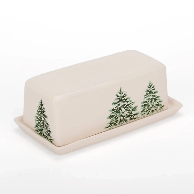 Evergreen Trees Embossed Butter Dish