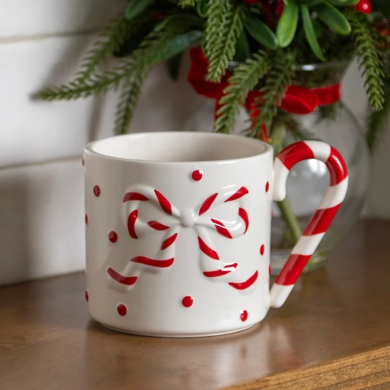 Candy Cane Bow Christmas Mug