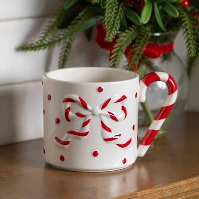 Candy Cane Bow Christmas Mug