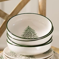 Evergreen Trees Embossed Dinner Bowls, Set of 4