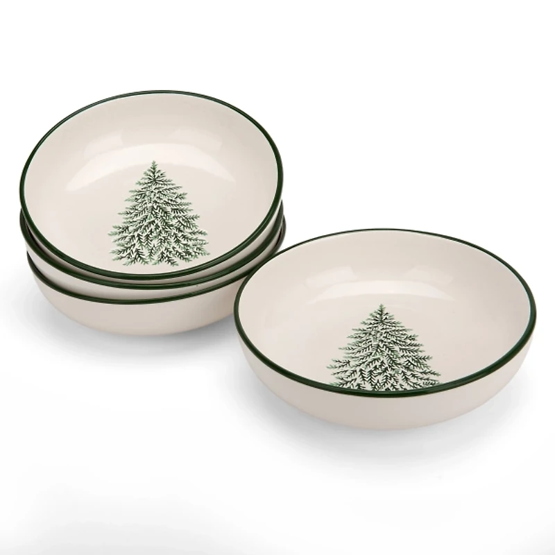 Evergreen Trees Embossed Dinner Bowls, Set of 4