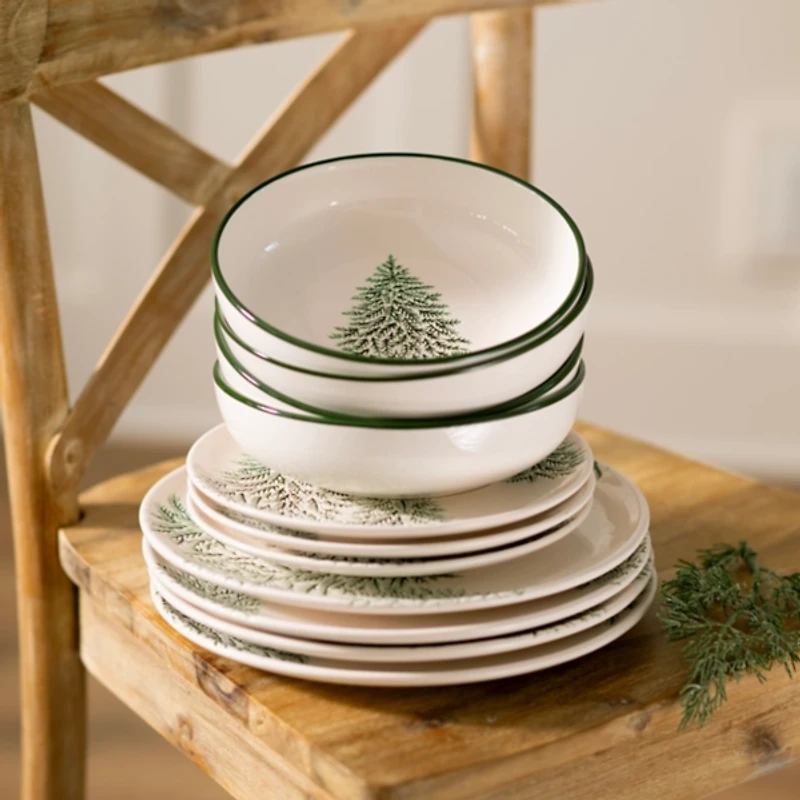 Evergreen Trees Embossed Dinner Plates, Set of 4