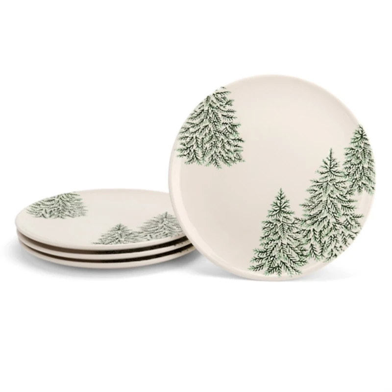 Evergreen Trees Embossed Dinner Plates, Set of 4