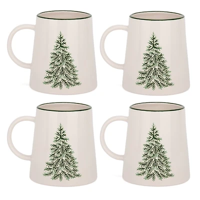 Evergreen Trees Embossed Mugs, Set of 4