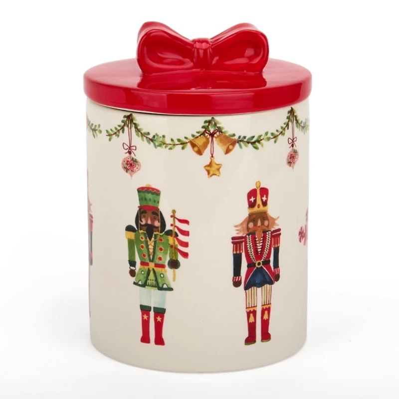 Jolly Nutcracker Bow Lid Canister