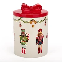 Jolly Nutcracker Bow Lid Canister
