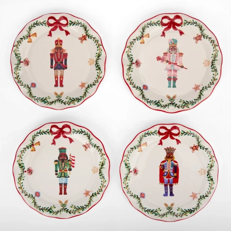 Jolly Nutcracker Wavy Salad Plates, Set of 4