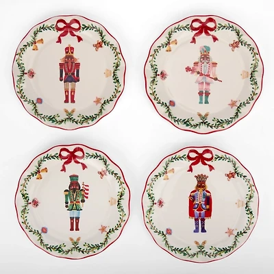 Jolly Nutcracker Wavy Salad Plates, Set of 4