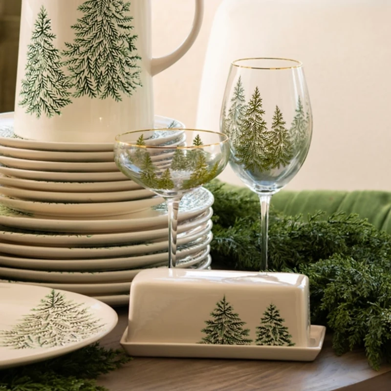 Evergreen Trees Embossed Coupe Glass