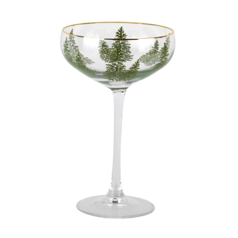 Evergreen Trees Embossed Coupe Glass