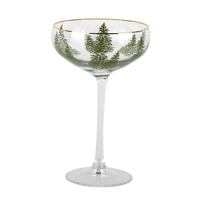 Evergreen Trees Embossed Coupe Glass