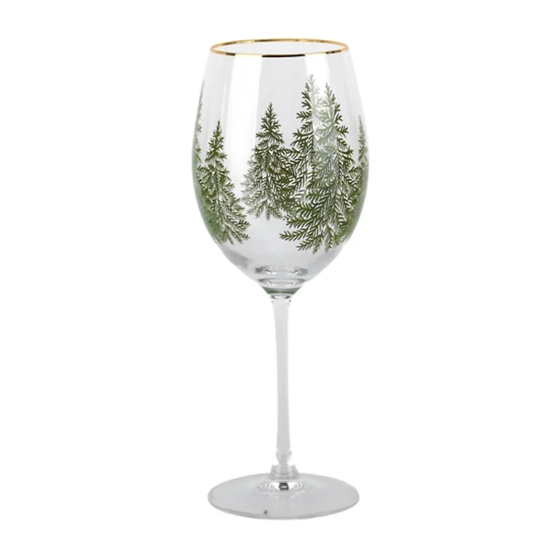 Evergreen Trees Embossed Wine Glass