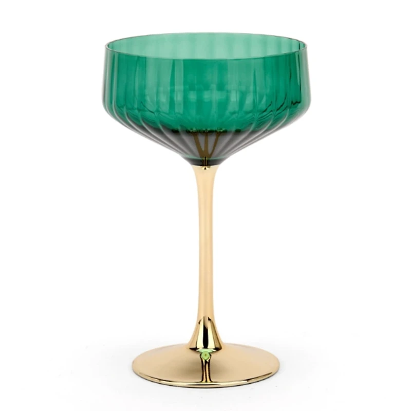 Green Ribbed Gold Base Coupe Glass