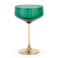 Green Ribbed Gold Base Coupe Glass