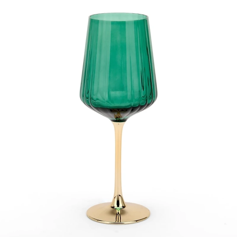 Green Ribbed Gold Base Wine Glass