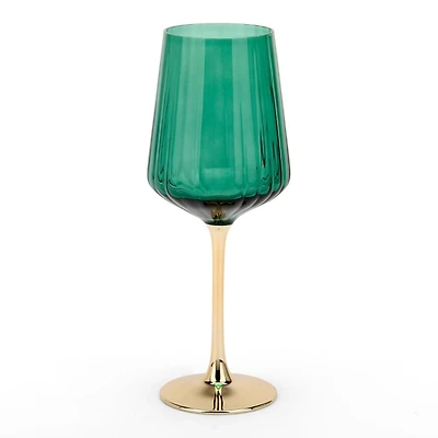 Green Ribbed Gold Base Wine Glass