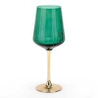 Green Ribbed Gold Base Wine Glass