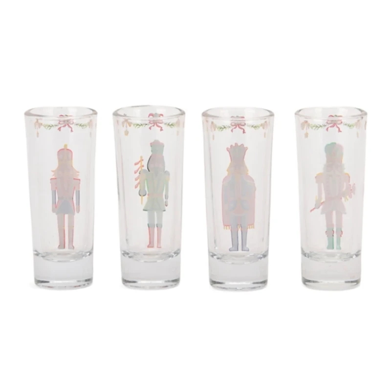 Holly Nutcracker Shot Glasses, Set of 4