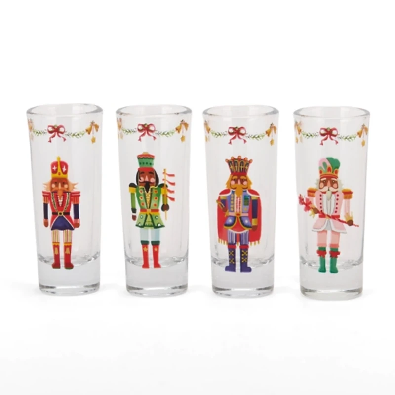 Holly Nutcracker Shot Glasses, Set of 4