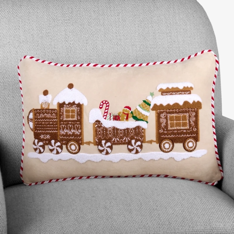 Gingerbread Train Lumbar Pillow