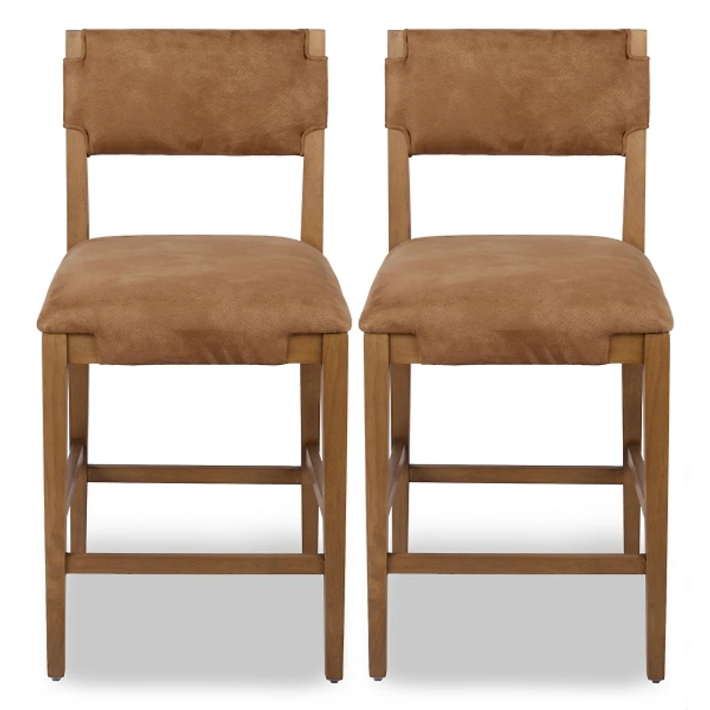 Camel Faux Leather Counter Stools, Set of 2