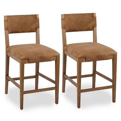 Camel Faux Leather Counter Stools, Set of 2