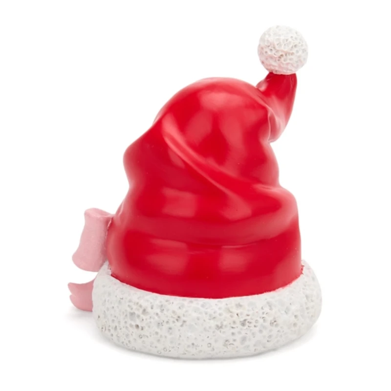 Red Santa Hat with Pink Bow Figurine, 6 in.