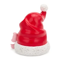 Red Santa Hat with Pink Bow Figurine, 6 in.