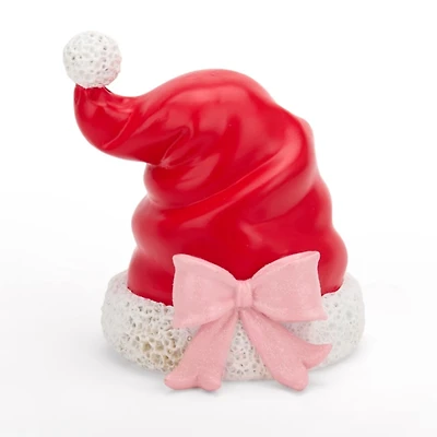 Red Santa Hat with Pink Bow Figurine, 6 in.