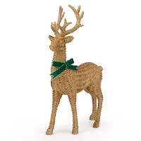Brown Rattan Deer Figurine with Bow, 17 in.